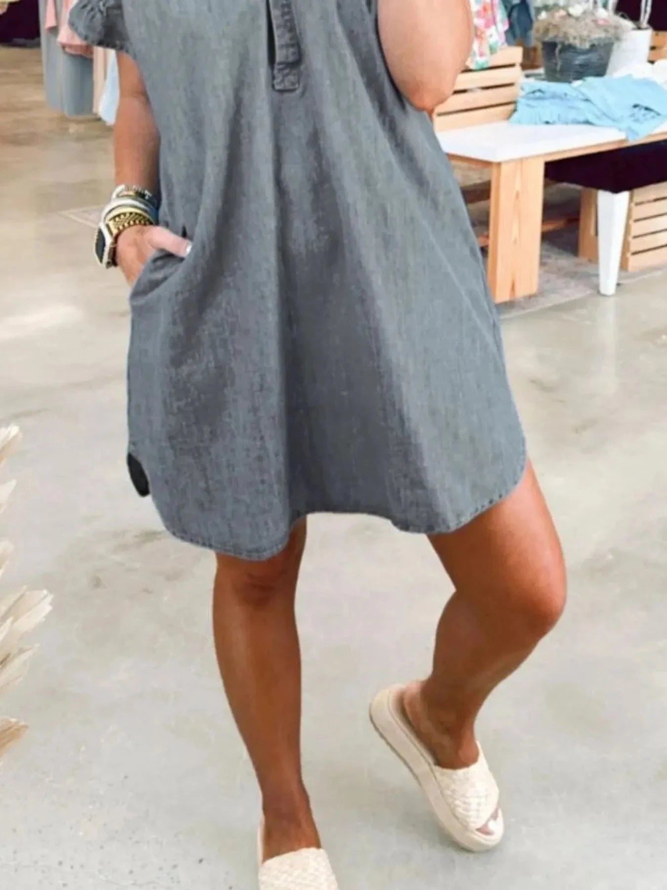 Full Size V-Neck Short Sleeve Denim Dress Plus Size Coco’s Tee Boutique