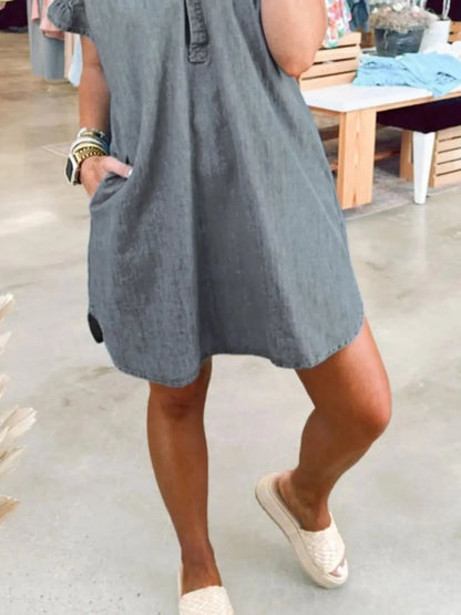 Full Size V-Neck Short Sleeve Denim Dress Plus Size