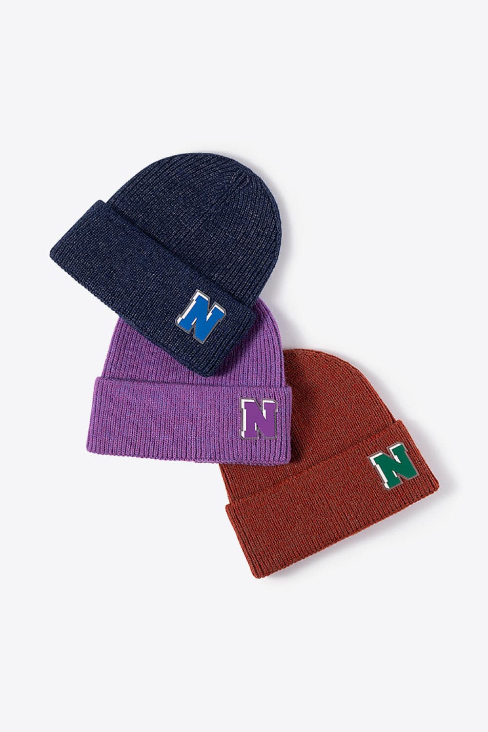 Letter N Patch Cuffed Knit Beanie.