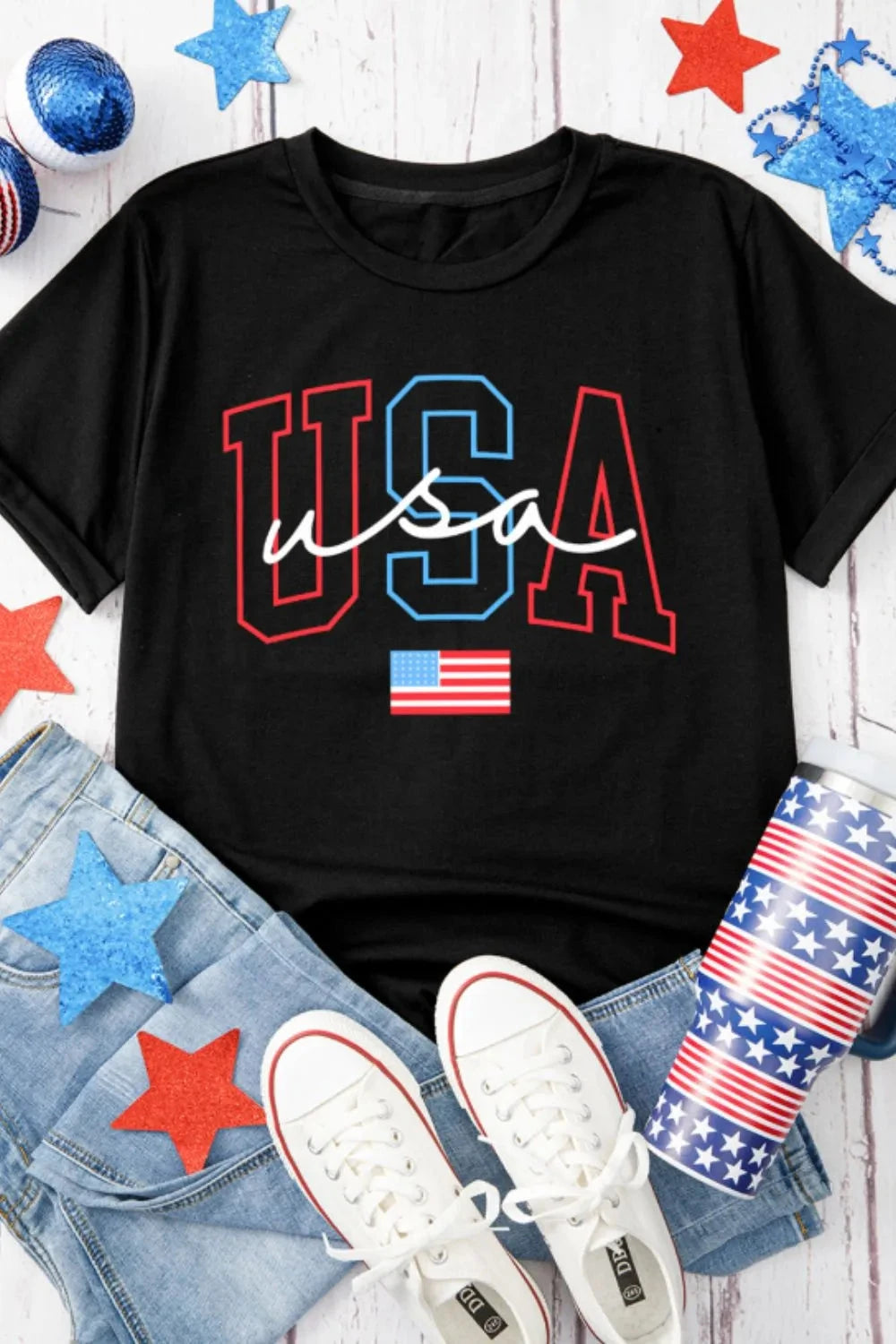 USA Round Neck Short Sleeve T-Shirt Simply Love