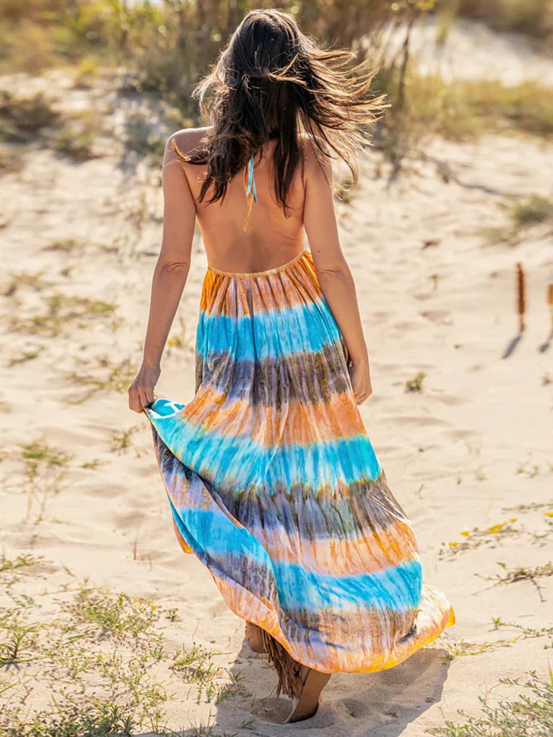 Tie-Dye Halter Neck Sleeveless Dress.