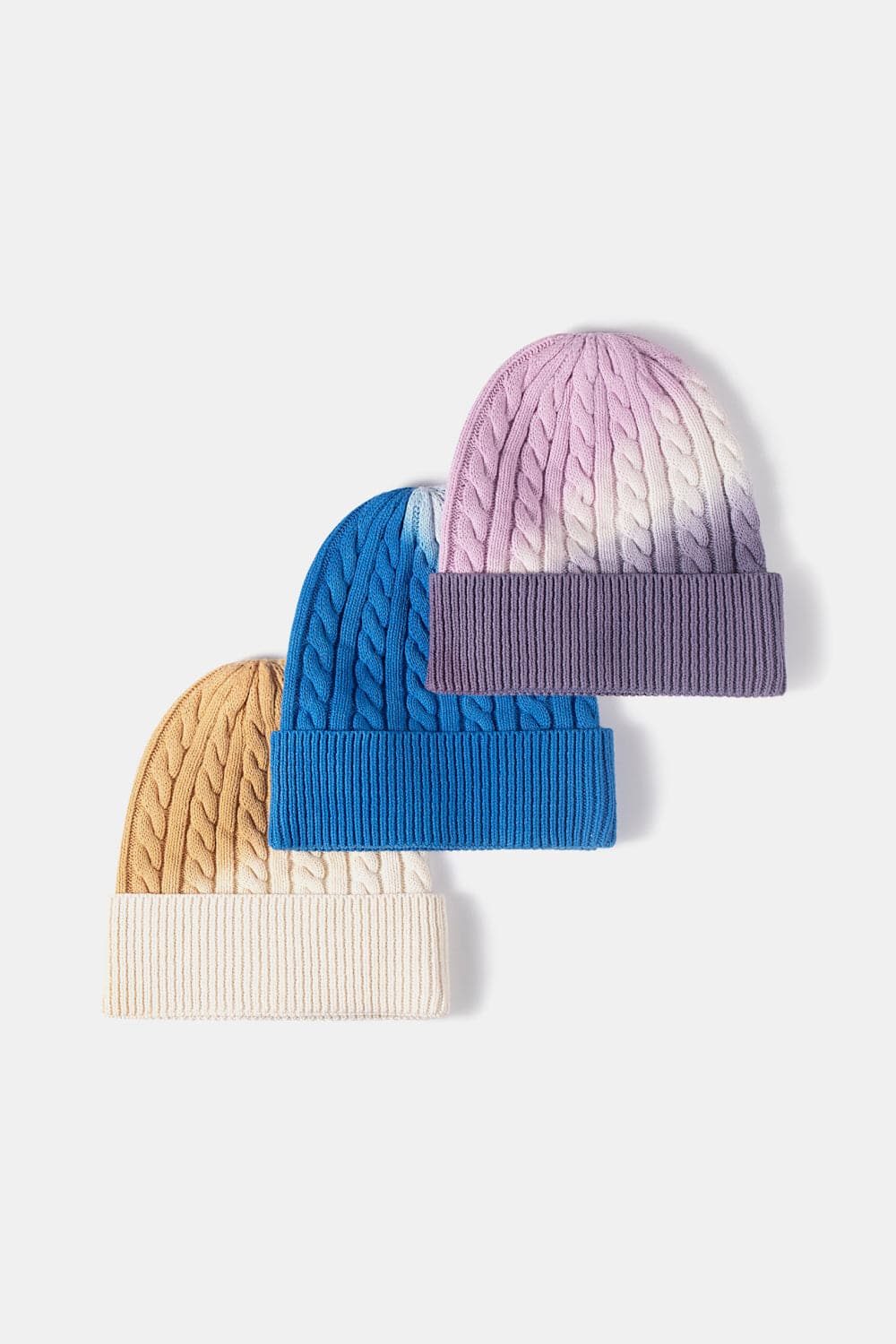 Contrast Tie-Dye Cable-Knit Cuffed Beanie.