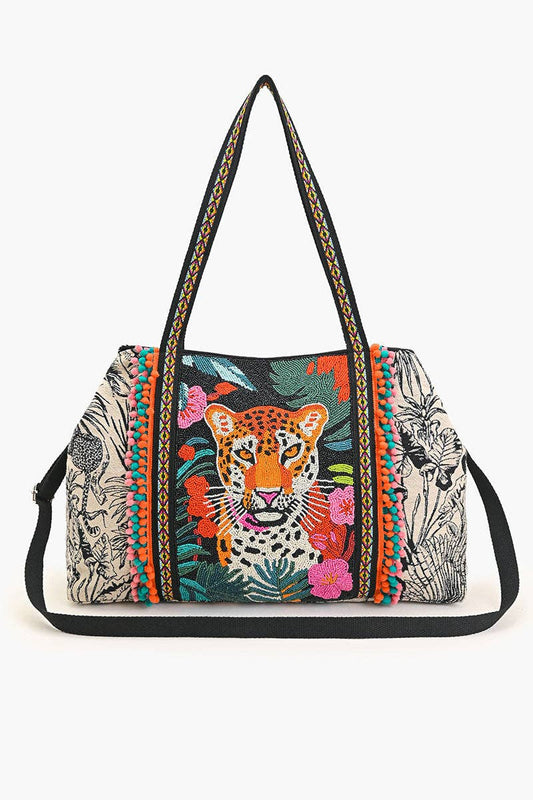 Tropical Leopard Embellished Tote With Luxe Cotton Jacquard Fitkitty Culture Athleisure Wear, Yoga Wear & Women's Clothing