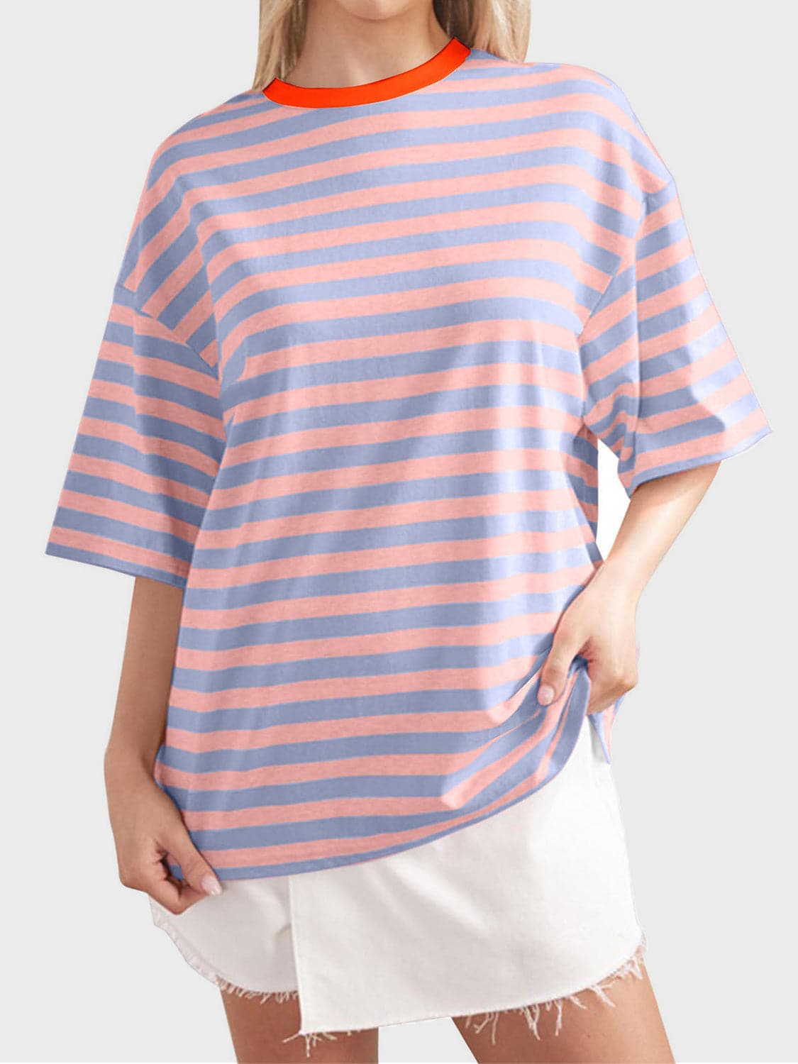 Striped Round Neck Half Sleeve T-Shirt.