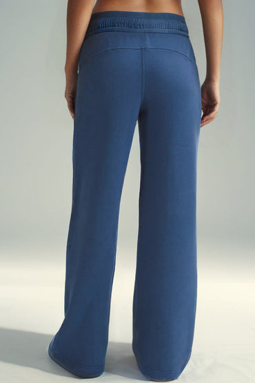 Sail blue high-waist wide-leg sweatpants with pockets and drawstring