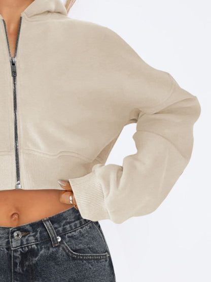 Cropped zip-up hoodie for women