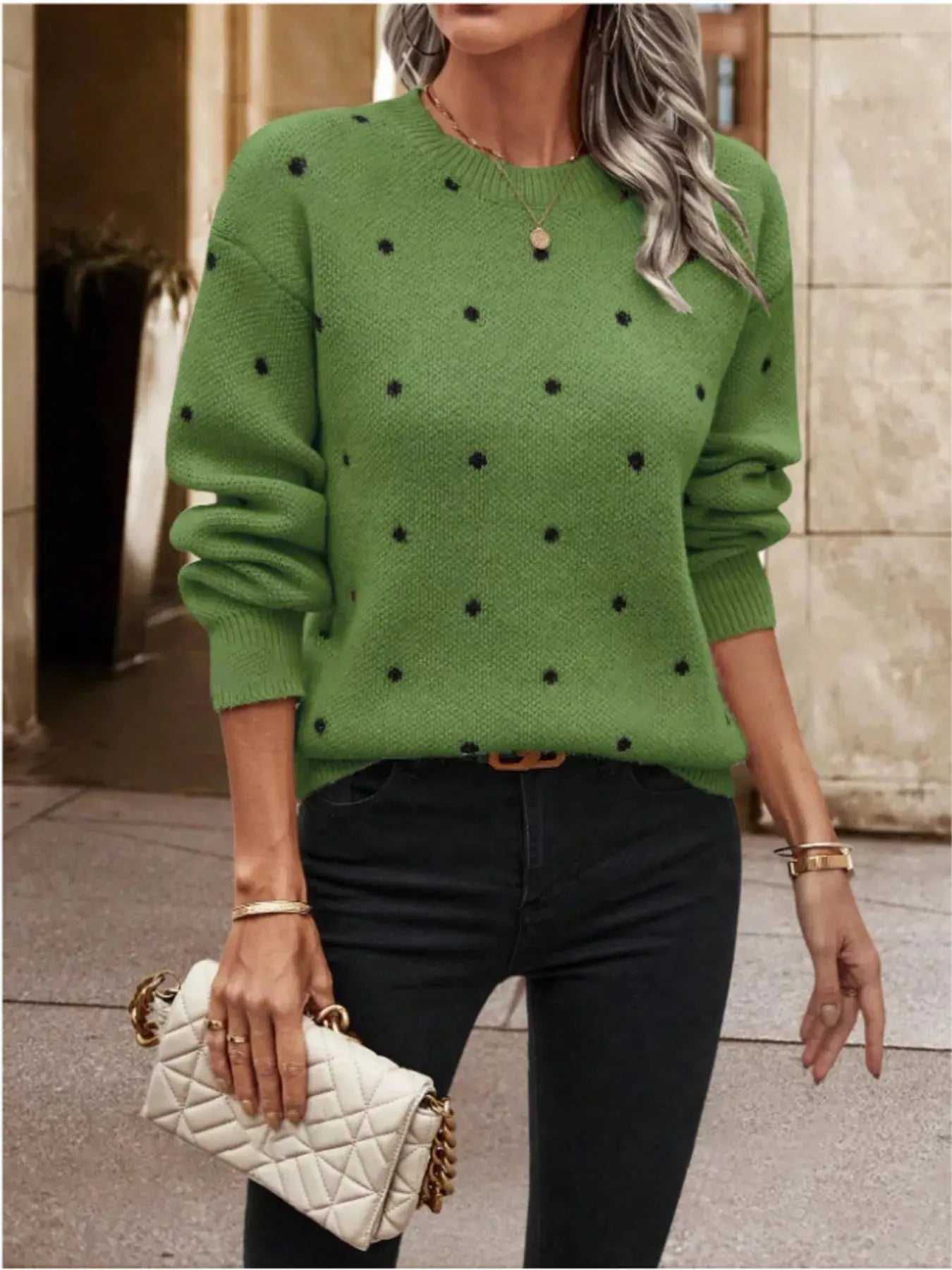 Polka Dot Long Sleeve Sweater Simply Love