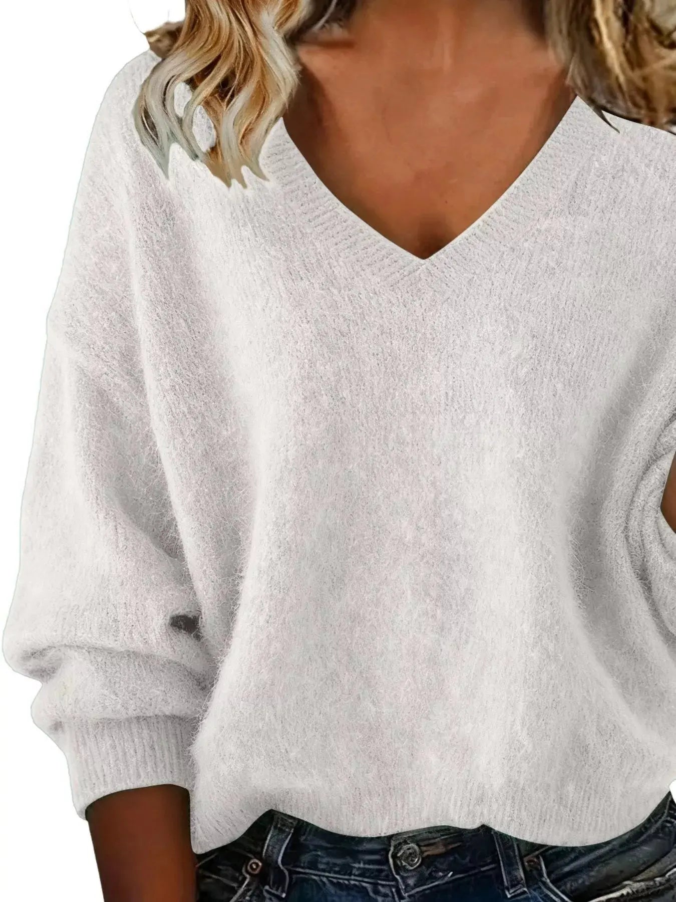Full Size V-Neck Dropped Shoulder Sweater Plus Size Simply Love