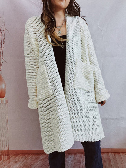 Open Front Long Sleeve Cardigan with Pockets.