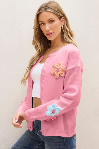 Charming pink floral knitted cardigan with button detail