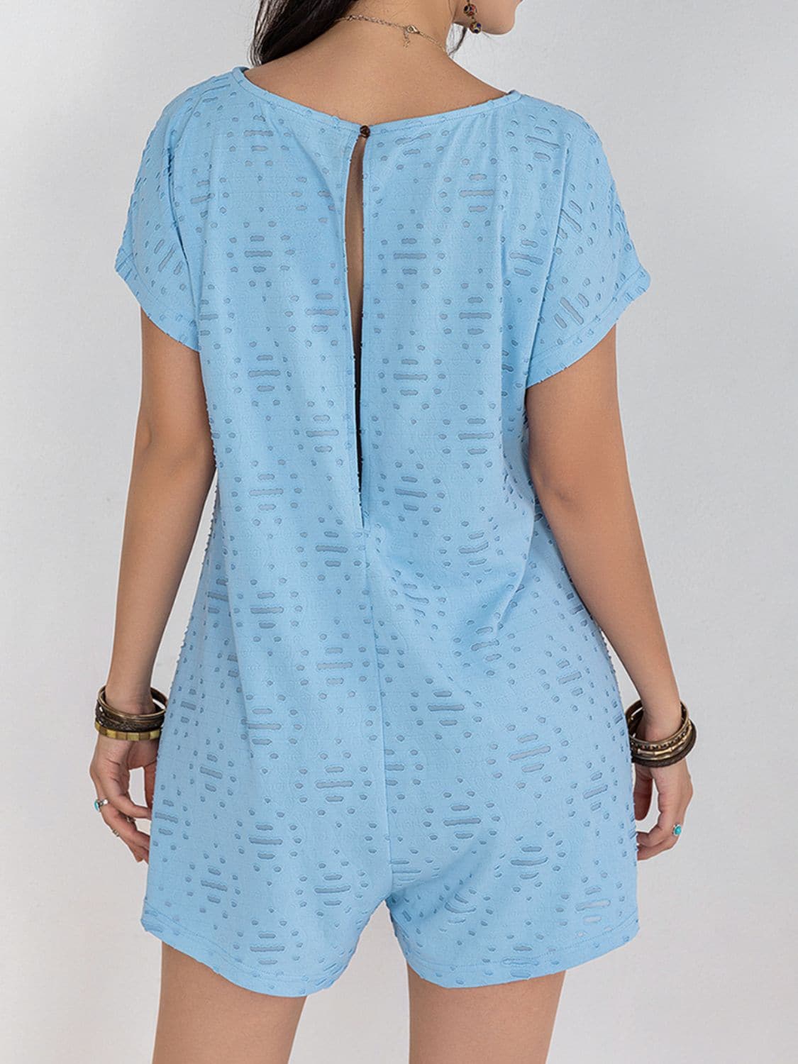 Round Neck Short Sleeve Romper.