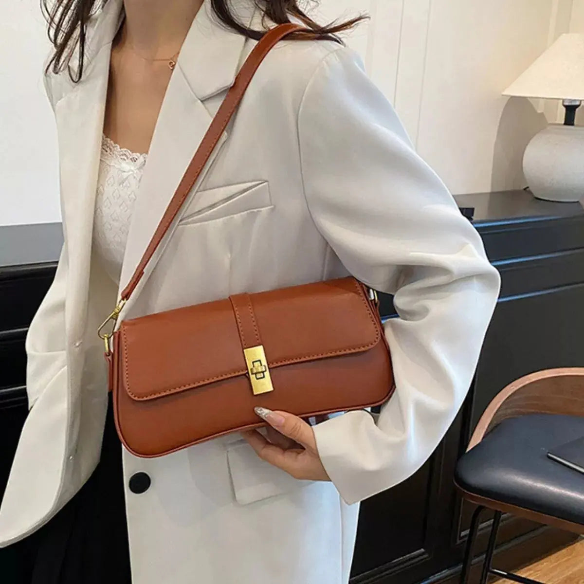 Rectangular Crossbody Bag with Golden Buckle Simply Love