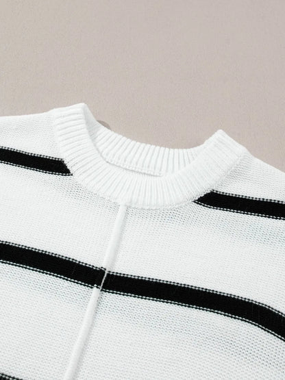 Striped Batwing Sleeve Knit Top