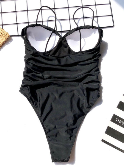 Ruched Sweetheart Neck One-Piece Swimwear.