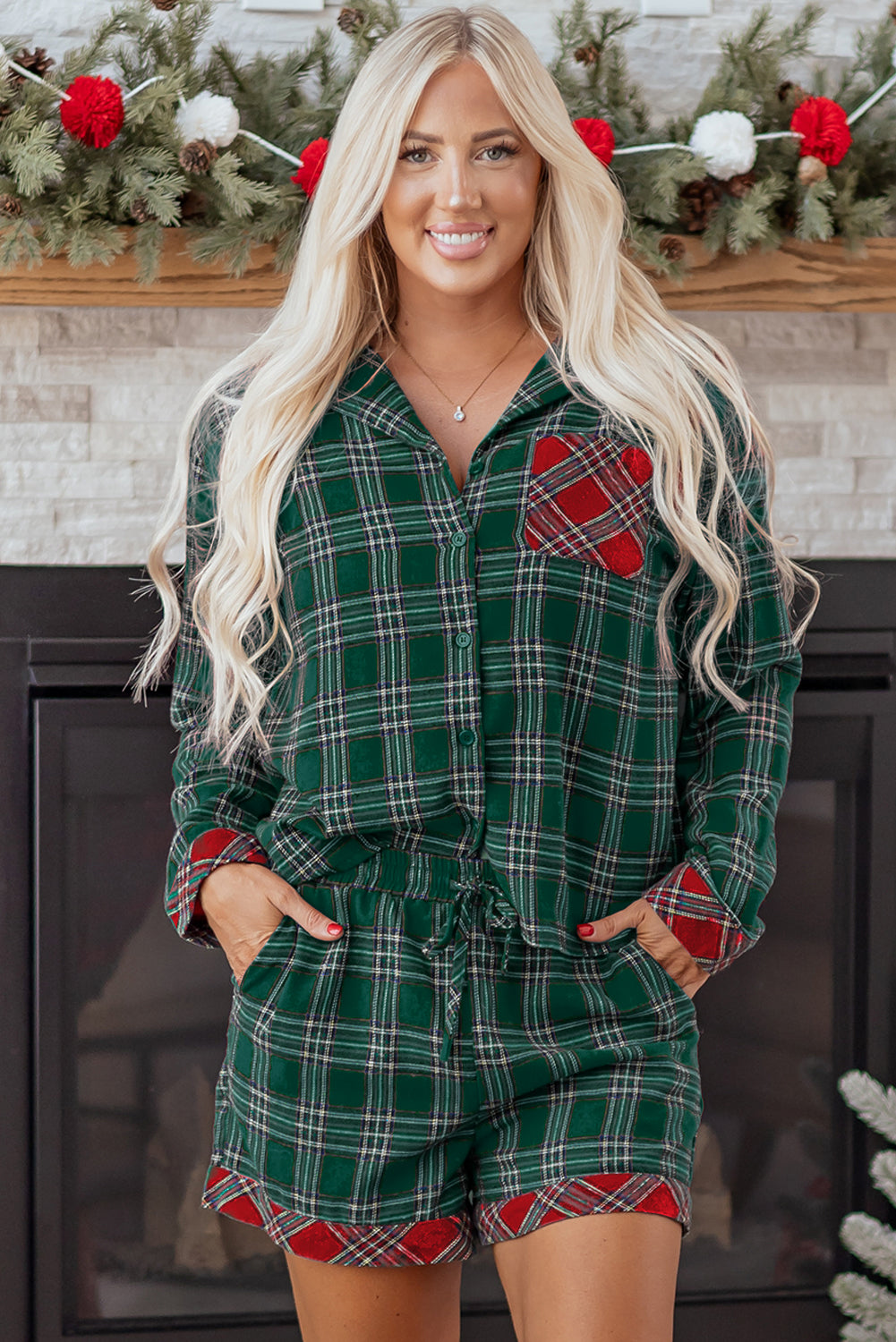 Dear-Lover Green Plaid Pajama Set Women's Holiday Sleepwear Two-Piece Soft Dear-Lover Dropshipping