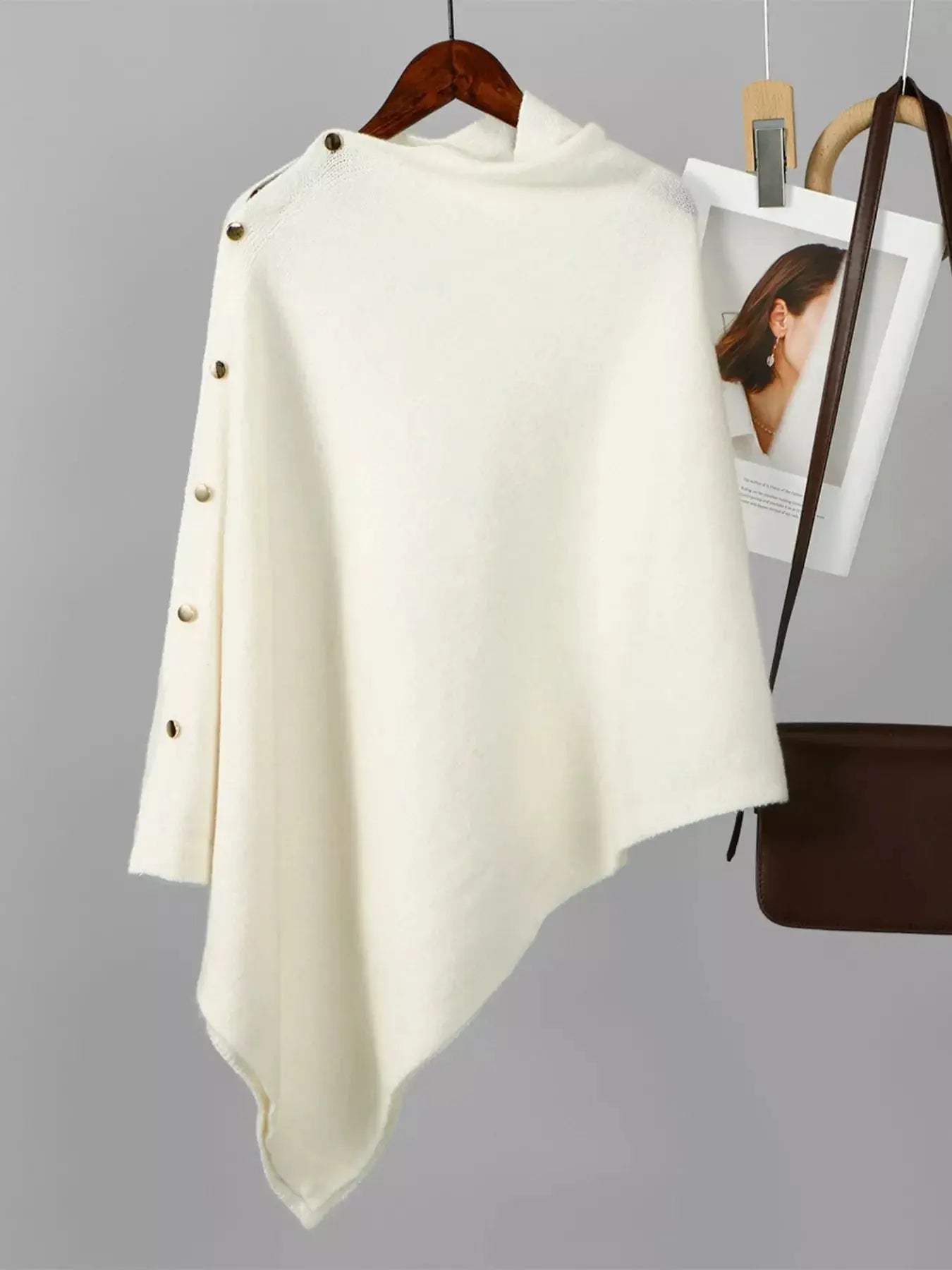 Button-Accented Poncho Scarf Simply Love