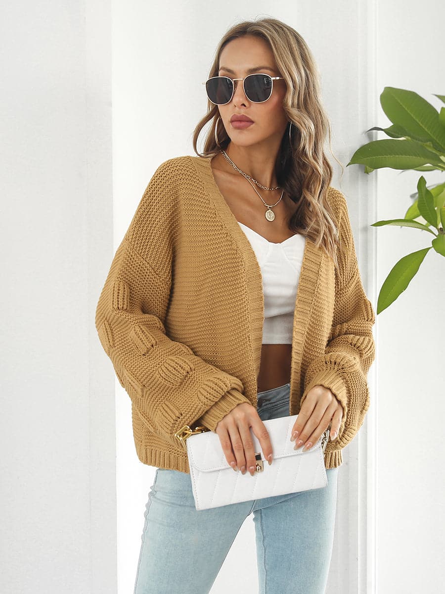 Open Front Ribbed Trim Cardigan.