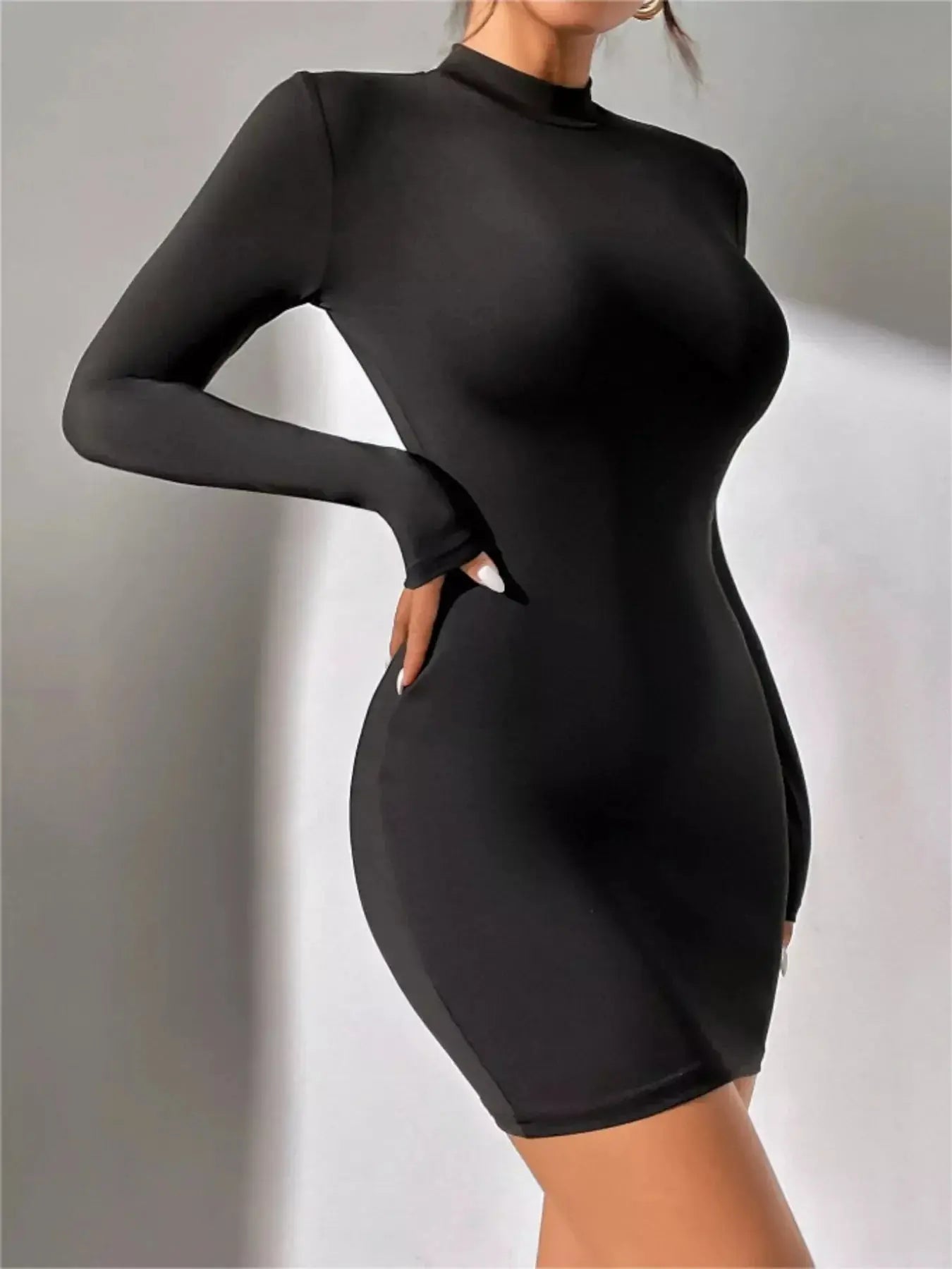 Mock Neck Long Sleeve Bodycon Mini Dress Simply Love