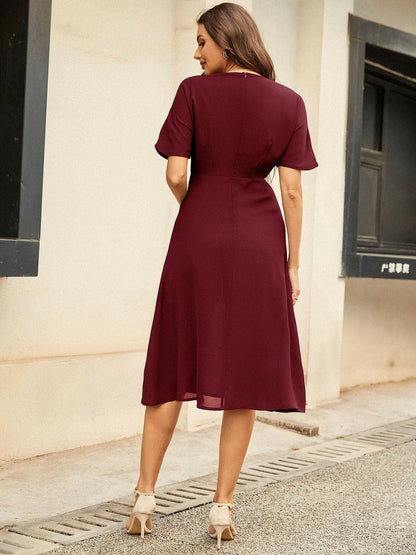 Round Neck Short Sleeve Midi Dress.