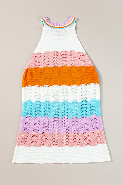 Vibrant striped textured knit sleeveless top