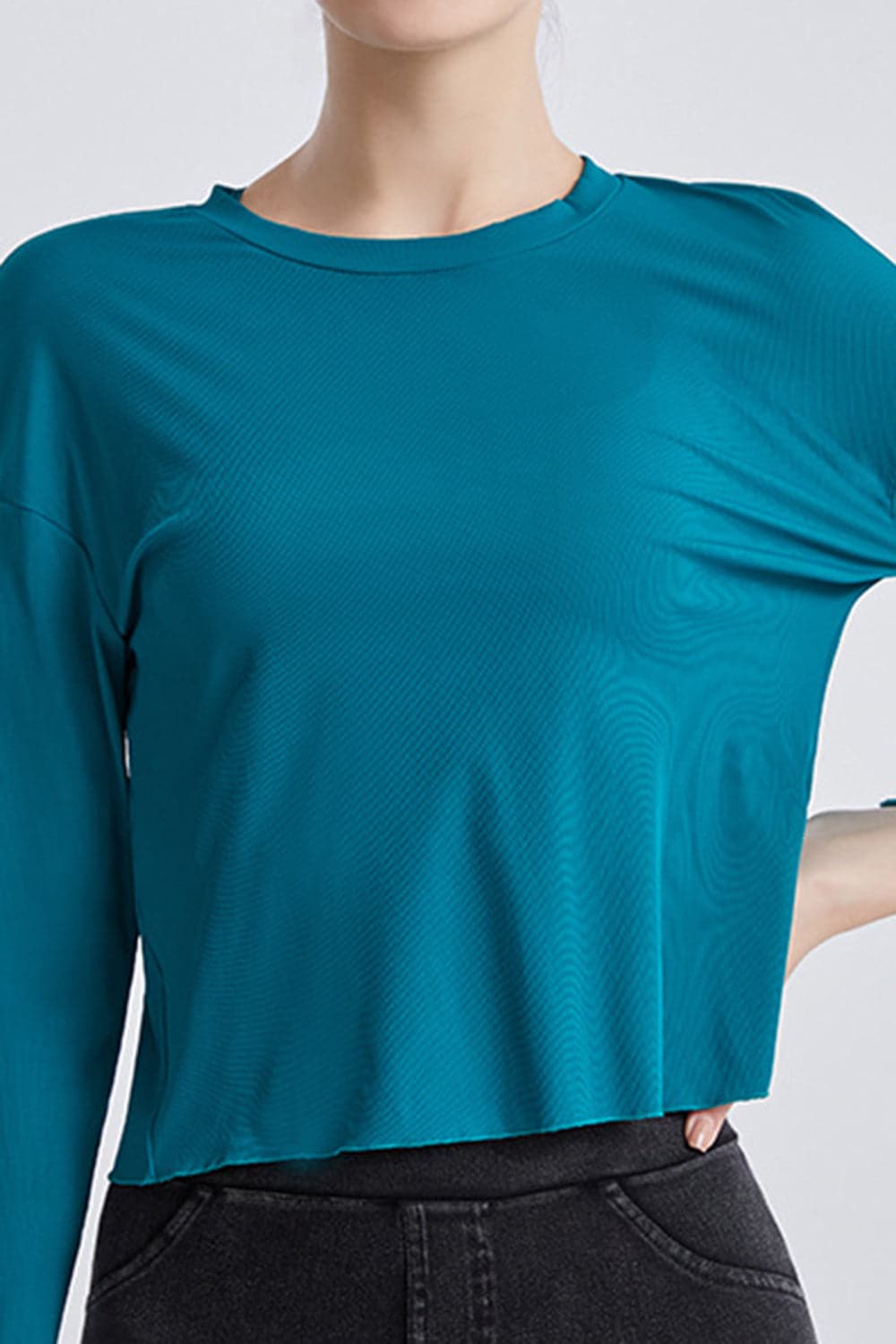 Round Neck Dropped Shoulder Active T-Shirt.