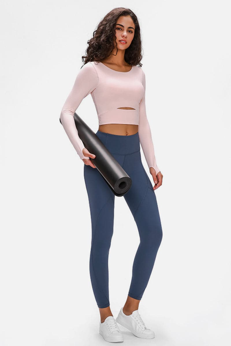 Long Sleeve Cropped Top With Sports Strap.