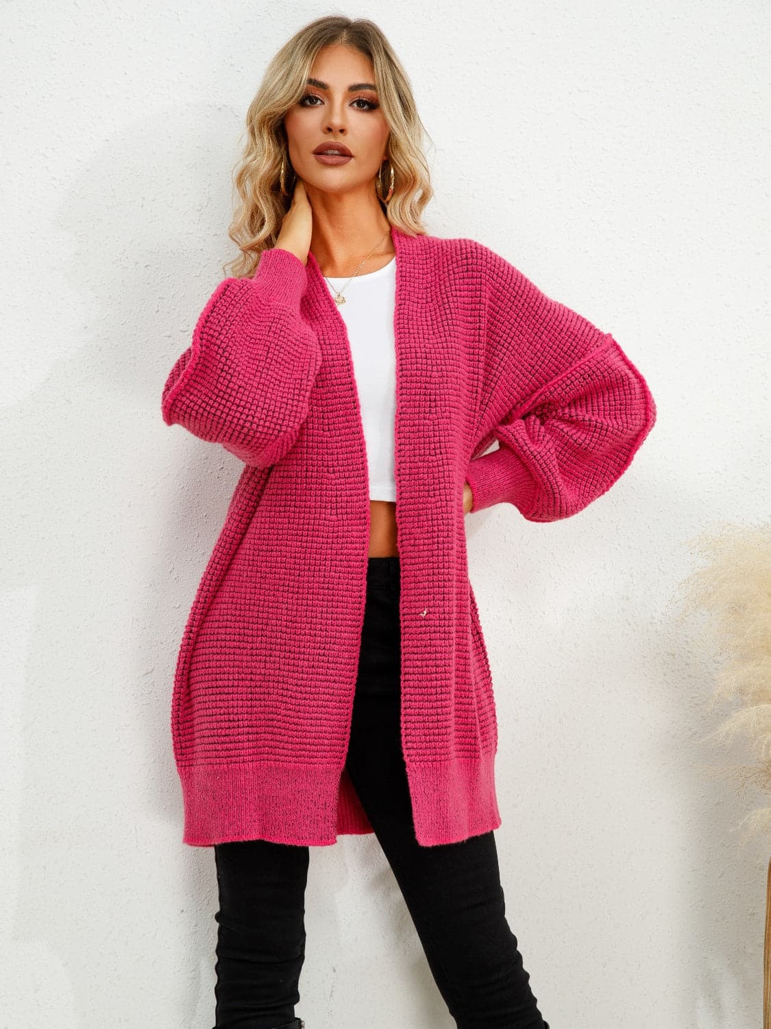 Open Front Dropped Shoulder Cardigan.