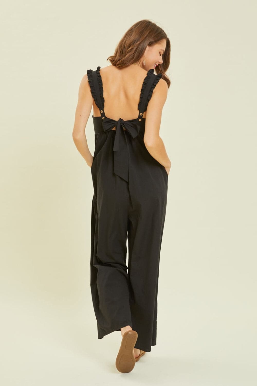 HEYSON Full Size Ruffled Strap Back Tie Wide Leg Jumpsuit.