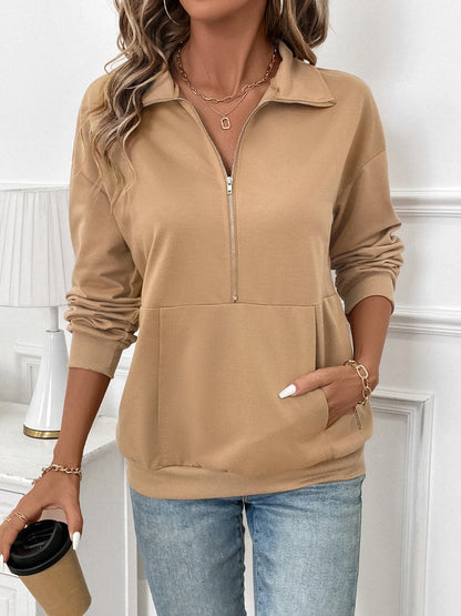 Cozy half zip sweatshirt with pocket