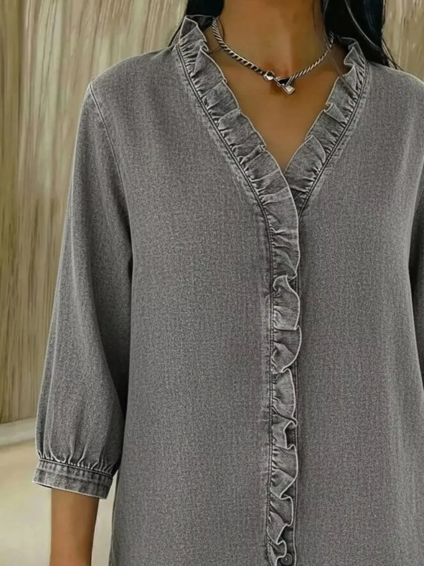 Full Size V-Neck Ruffled Button Down Shirt Plus Size Simply Love