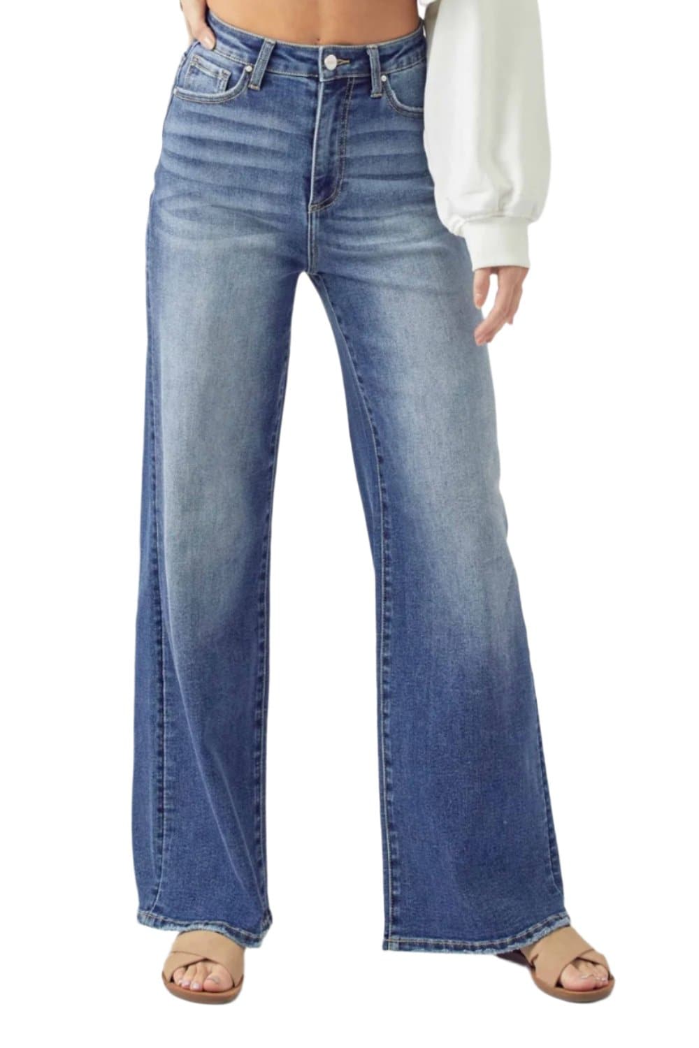 Risen Full Size High Rise Wide Leg Jeans.