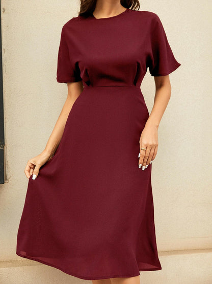 Round Neck Short Sleeve Midi Dress.