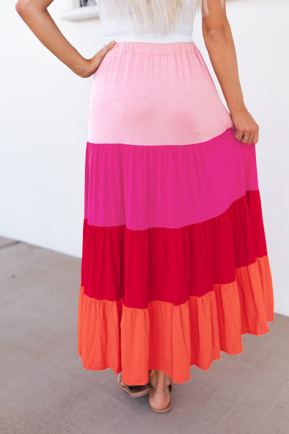 Color Block Tiered Maxi Skirt.