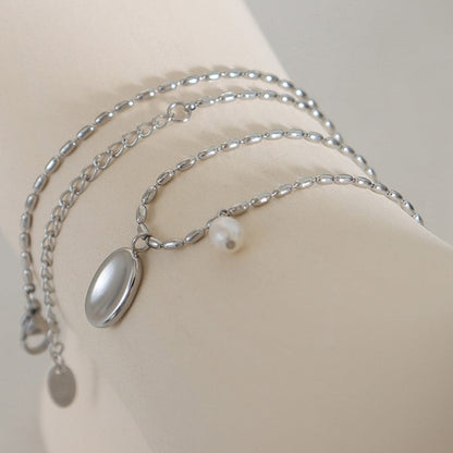 Titanium Steel Freshwater Pearl Pendant Necklace.