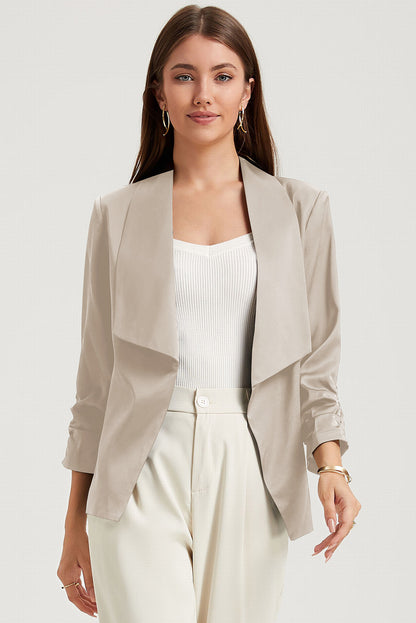 Elegant apricot satin blazer with lapel collar