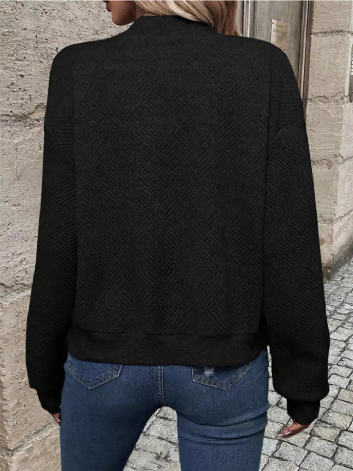 Textured Knit Zip-Up Bomber Jacket Simply Love