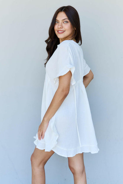 Ninexis Out Of Time Full Size Ruffle Hem Dress with Drawstring WaistbaNinexis Out Of Time Full Size Ruffle Hem Dress with Drawstring Waistband in White
 Step into timeless elegance with the Ninexis Out Of Time Full Size Ruffle Hem DresLove Salve Time Full Size Ruffle Hem DressTIKTOK