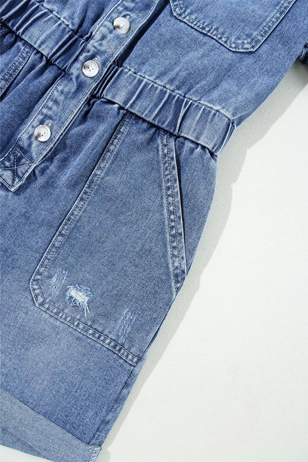 Chest Pocket Front Buttoned Folded Edge Denim Short Sleeve Romper Simply Love