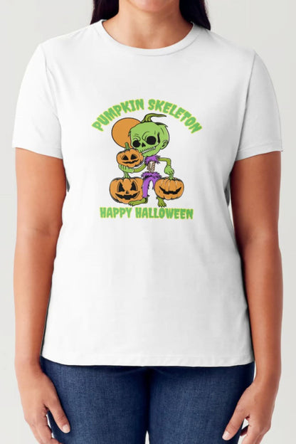 Simply Love Full Size PUMPKIN SKELETON HAPPY HALLOWEEN Short Sleeve Tubular T-Shirt