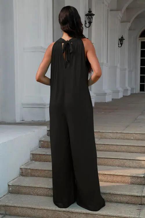 Double Take Full Size Tie Back Cutout Sleeveless Jumpsuit - Love Salve