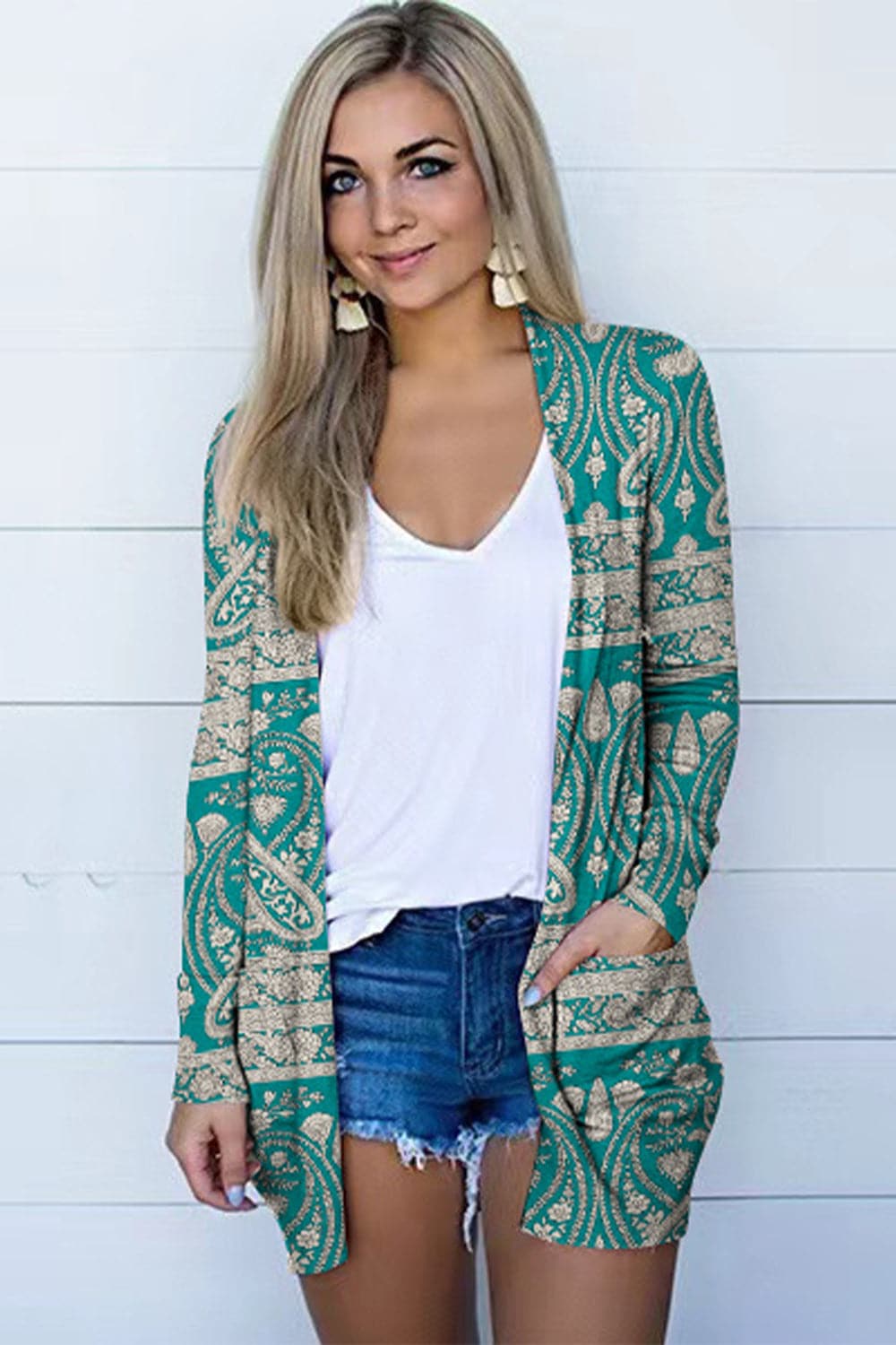 Printed Long Sleeve Cardigan.