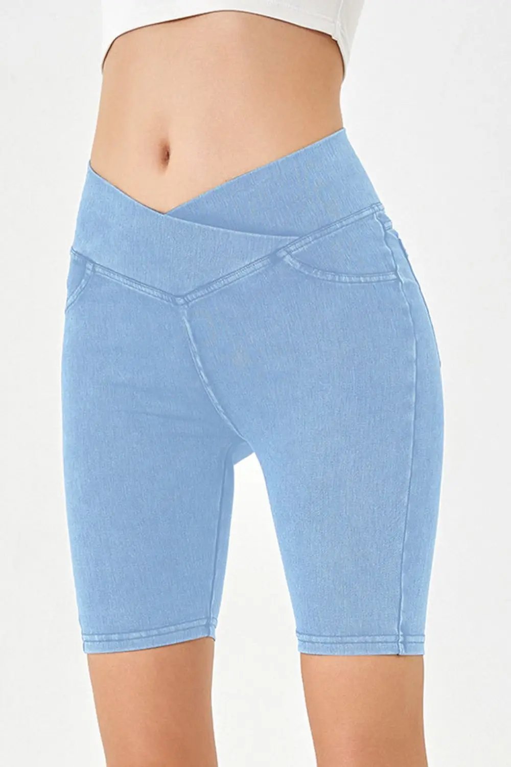 Basic Bae Asymmetrical Waist Denim Shorts with Pockets - Love Salve