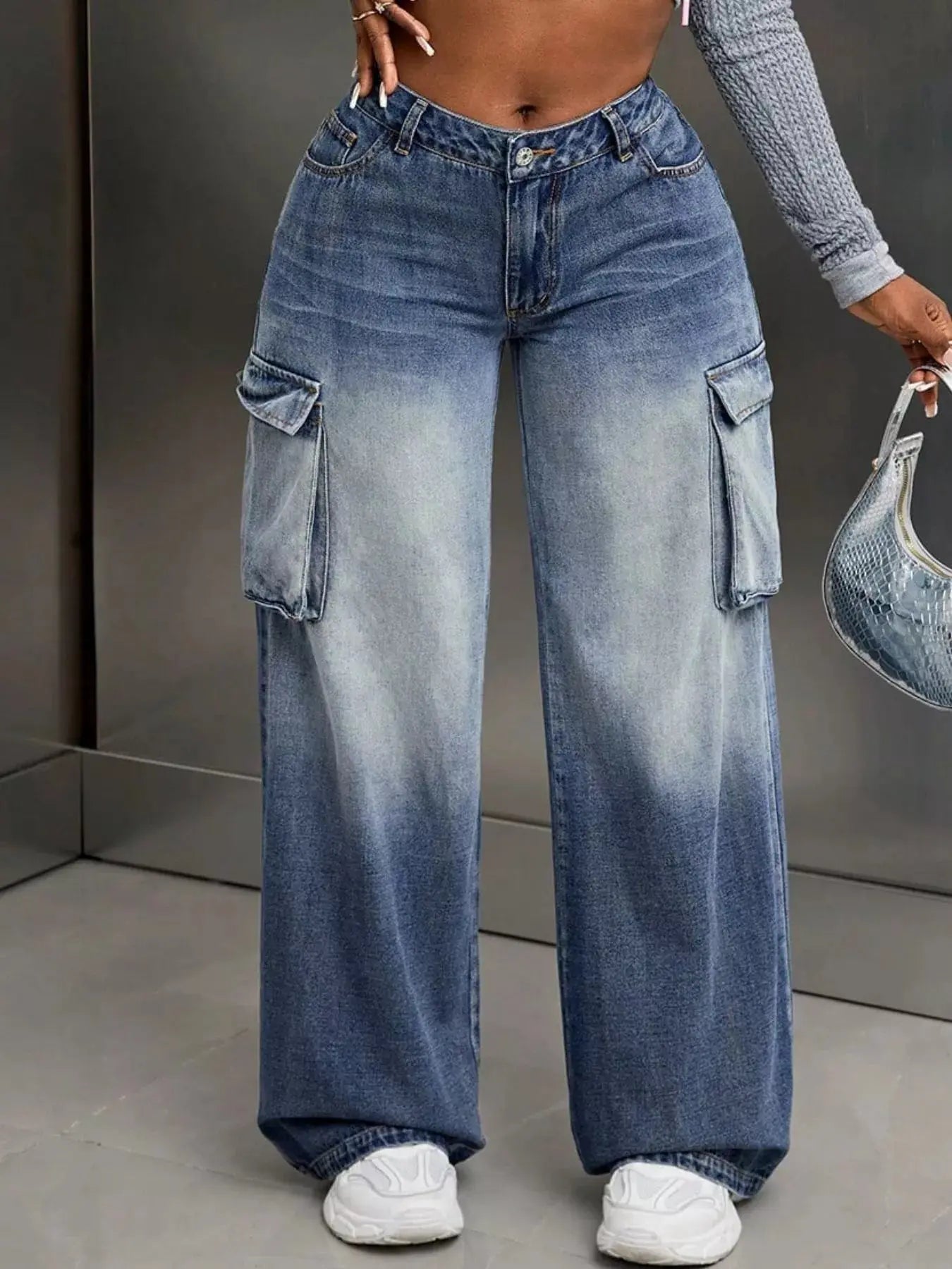 Vintage Wide Leg Cargo Jeans With Pockets And Slight Stretch Simply Love