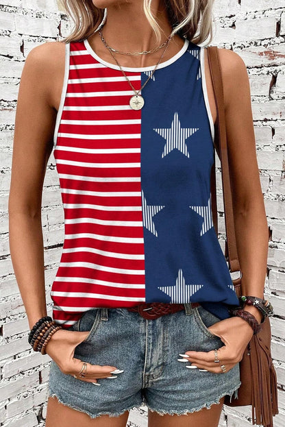 US Flag Round Neck Tank.