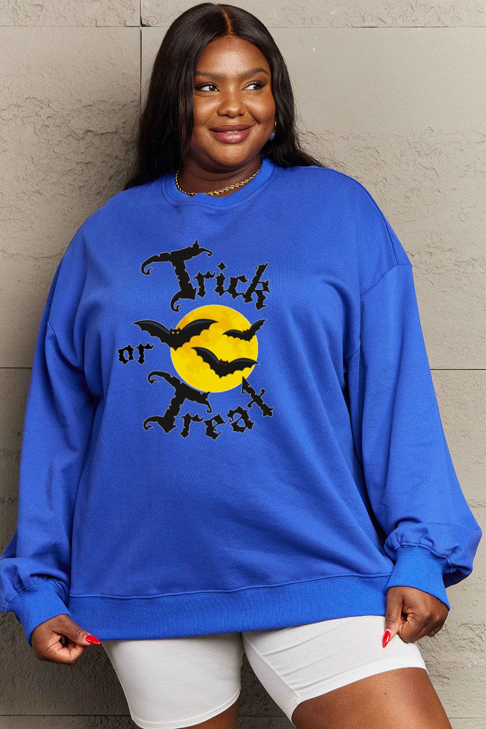 Simply Love Full Size TRICK OR TREAT Graphic Sweatshirt.