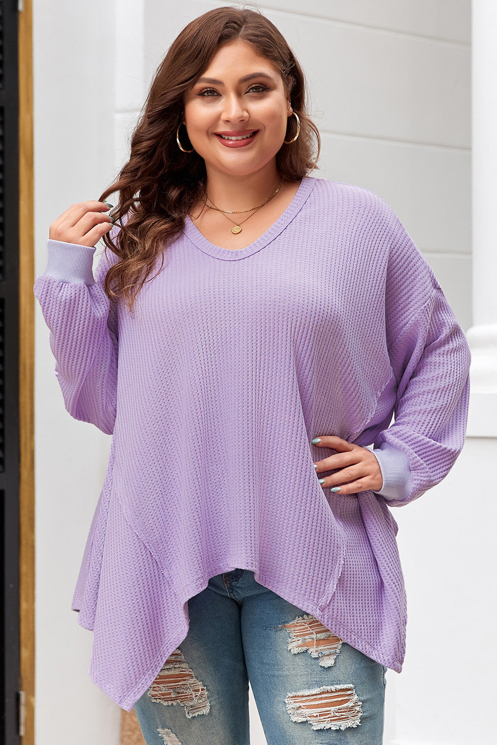 Flattering orchid petal plus size top