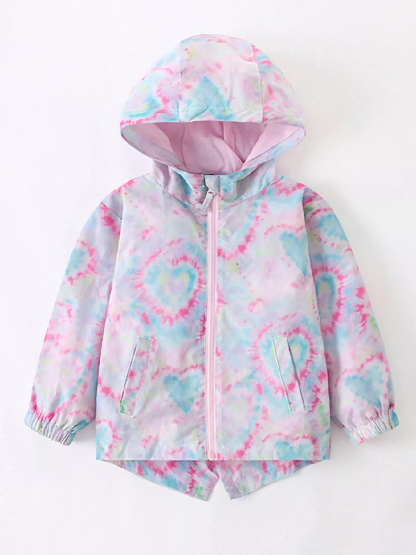 Children's Tie-Dye Heart Print Lightweight Hooded Jacket Simply Love