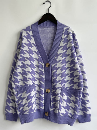 Houndstooth Botton Front  Cardigan with Pockets.