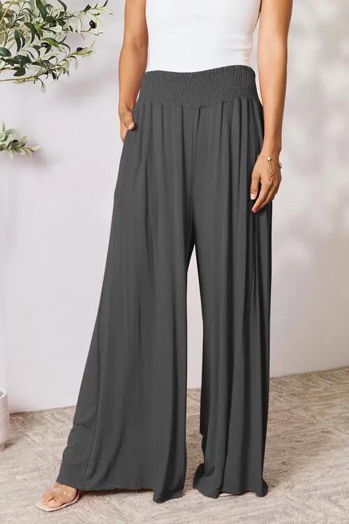 Double Take Full Size Smocked Wide Waistband Wide Leg Pants - Love Salve
