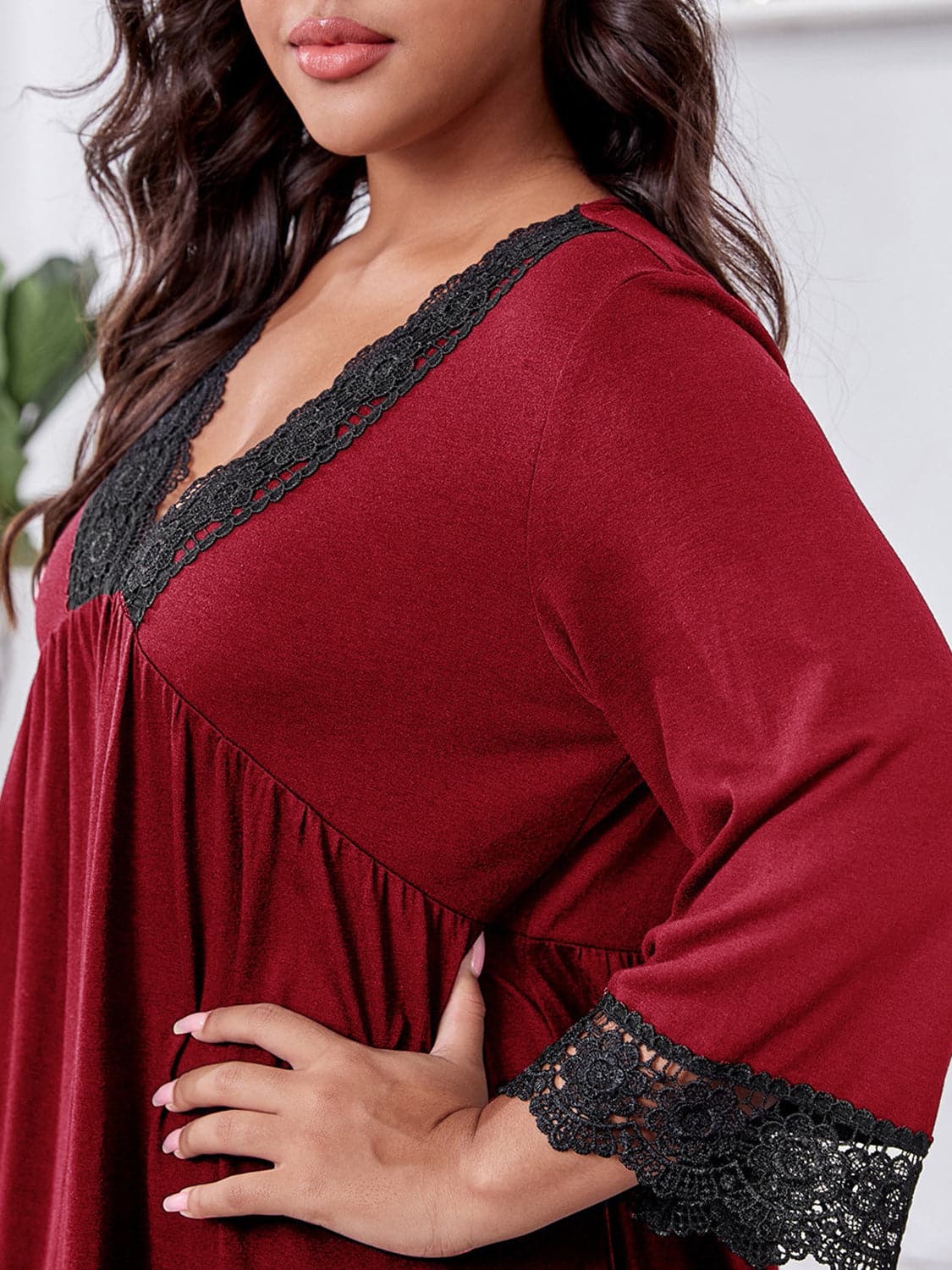 Plus Size Lace Detail V-Neck Lounge Dress.